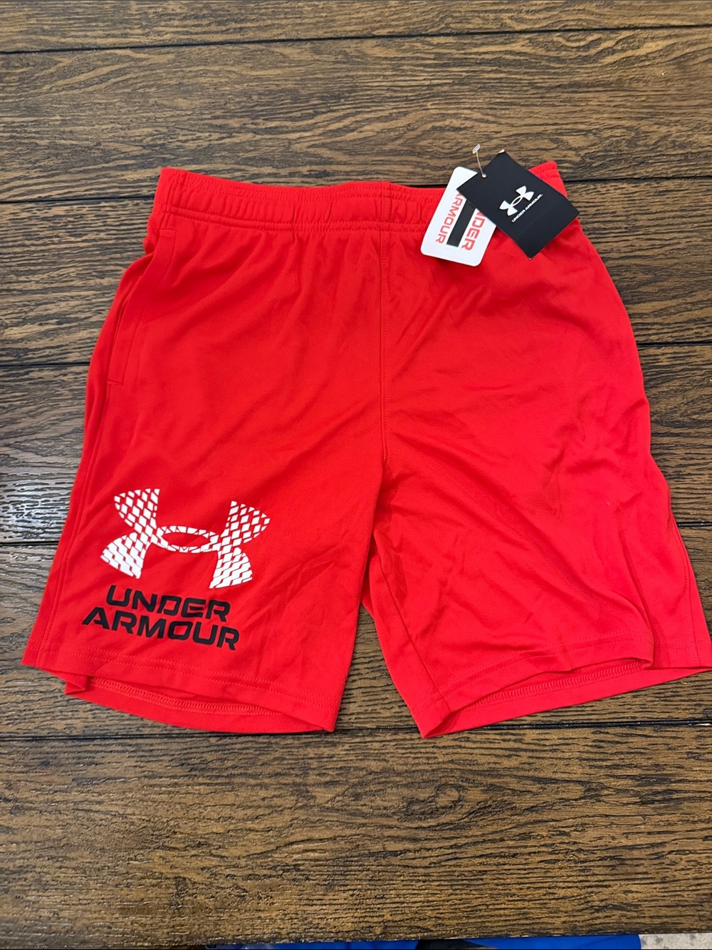 Under Armour Kids Red Athletic Shorts with White Logo